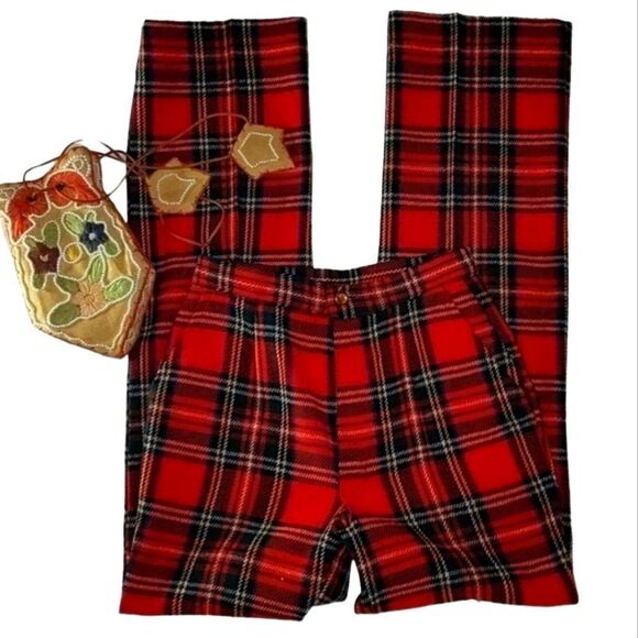 Vintage Handmade red plaid wool pants‎ - Picture 1 of 9